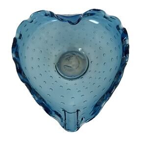 Murano Art Glass Folded Heart Shaped Candy Dish Bullicante 6x6x2 Vintage